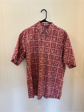 Tori Richard Vintage Red Quilt Printed Aloha Shirt